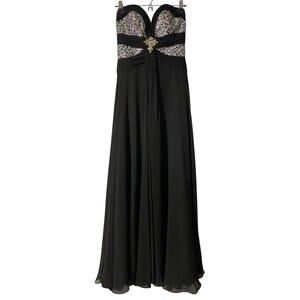 Vintage Y2K Sequin Evening Dress US 4 Black Gown Strapless Formal Black Tie Prom